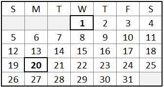 January 2025 calendar highlighting the date our office is closed for New Years and Martin Luther King Jr. Day